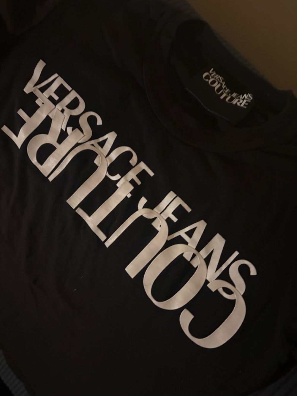 Versace Jeans Collection Black Tee with White Upside-Down Logo